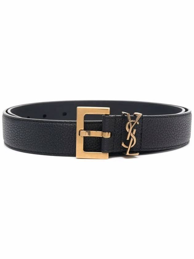 Luxury Saint Laurent Men's Monogram Grain Leather Belt Gold