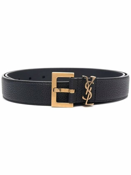 Luxury Saint Laurent Men's Monogram Grain Leather Belt Gold