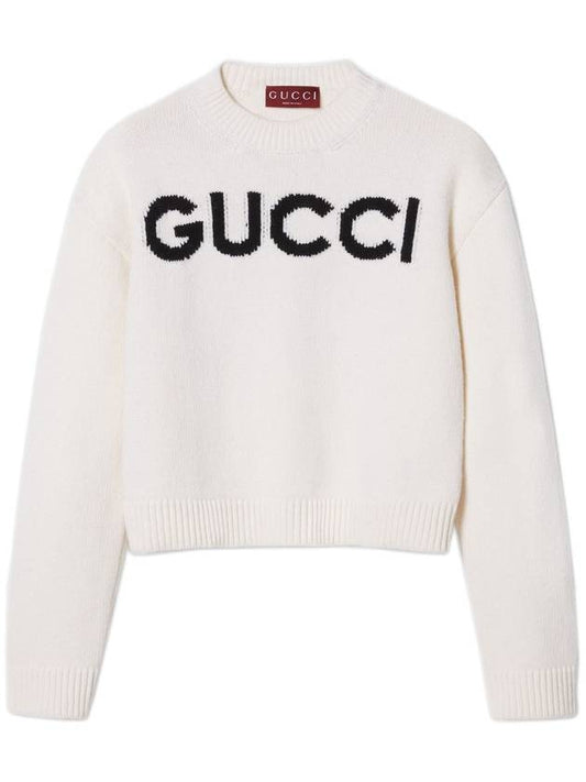 Luxury Gucci Trending 2025 Intarsia Wool Knit Top White