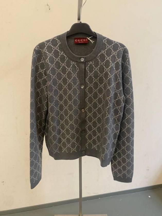 Luxury Gucci Trending 2025 GG Crystal Embroidered Wool Cardigan Gray
