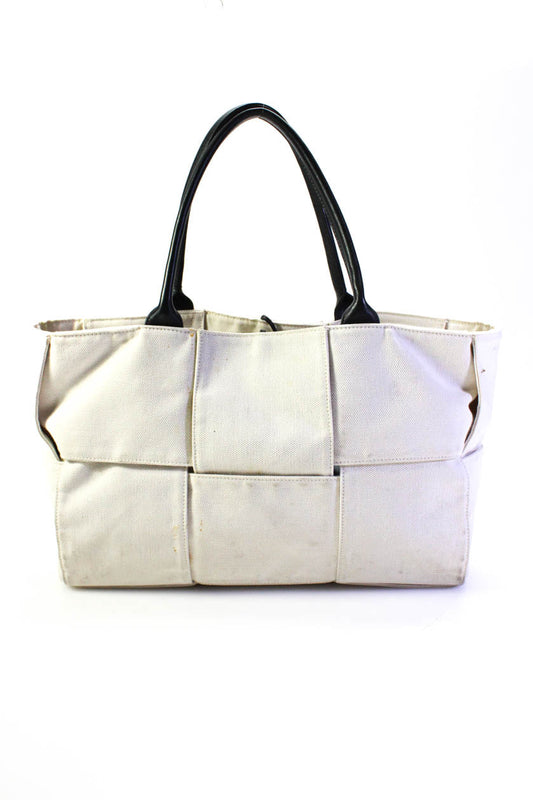 Luxury Bottega Veneta Womens Double Handle Intrecciato Medium Arco Tote Handbag White