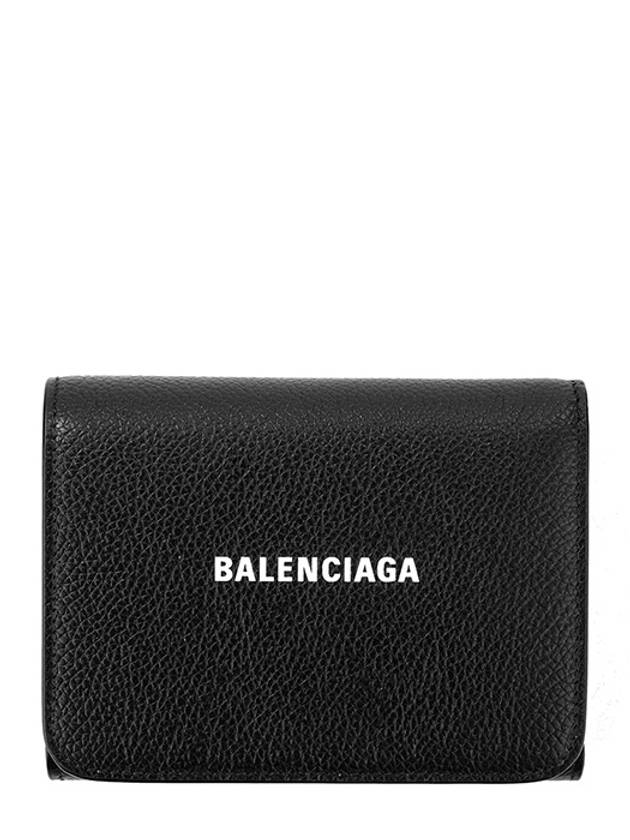 Luxury Balenciaga Logo Leather Half Wallet Black