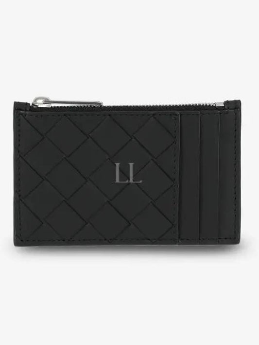 Luxury Bottega Veneta Intrecciato Zipped Card Case Black