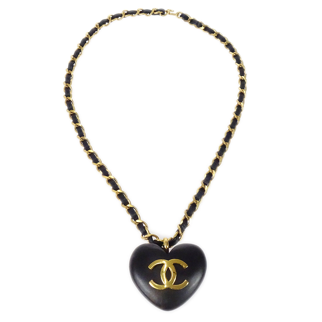 Luxury Chanel * 1993 Wooden Heart Chain Necklace 28
