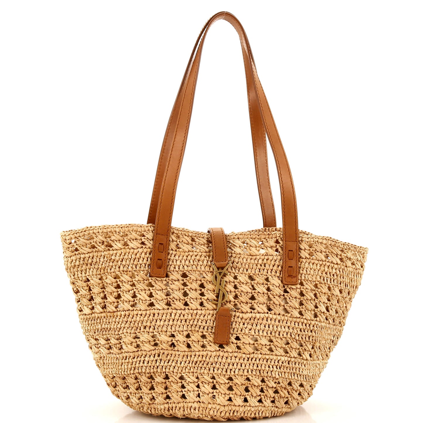 Luxury Saint Laurent Panier Monogram Basket Shopper Raffia Small