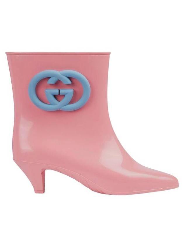 Luxury Gucci Trending 2025 Interlocking G Shiny Rubber Ankle Middle Boots Pink