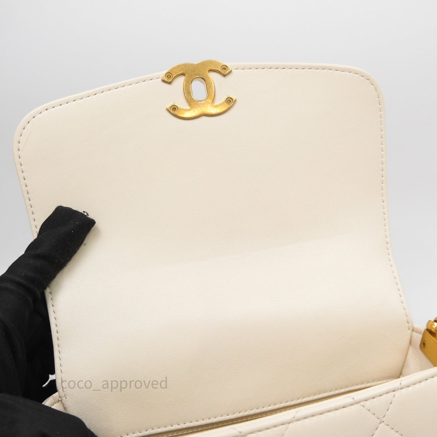 Chanel Flap with Coin Charm Ivory White Lambskin Aged Gold Hardware