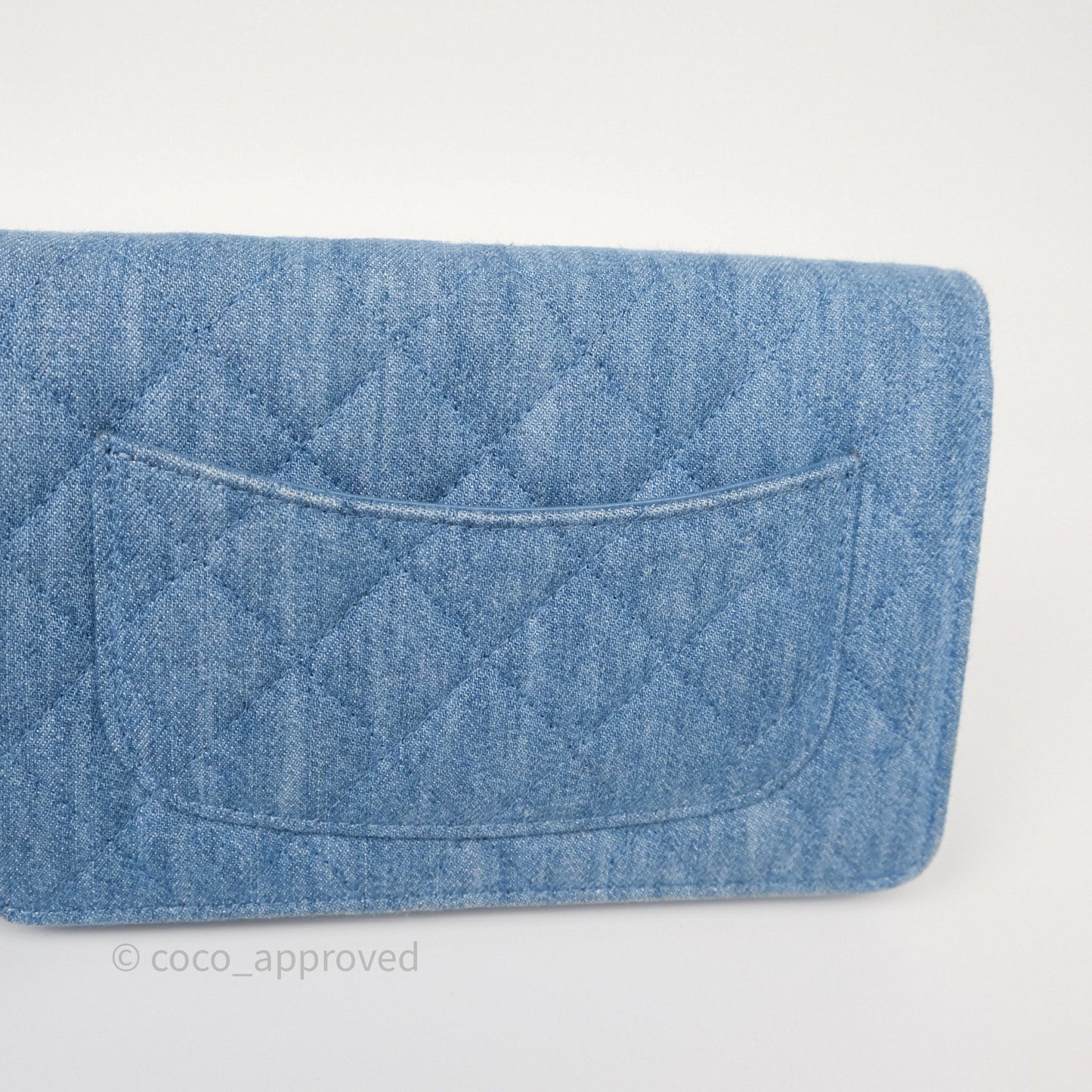 Chanel Quilted Pearl Crush Wallet on Chain WOC Denim Aged Gold Hardware