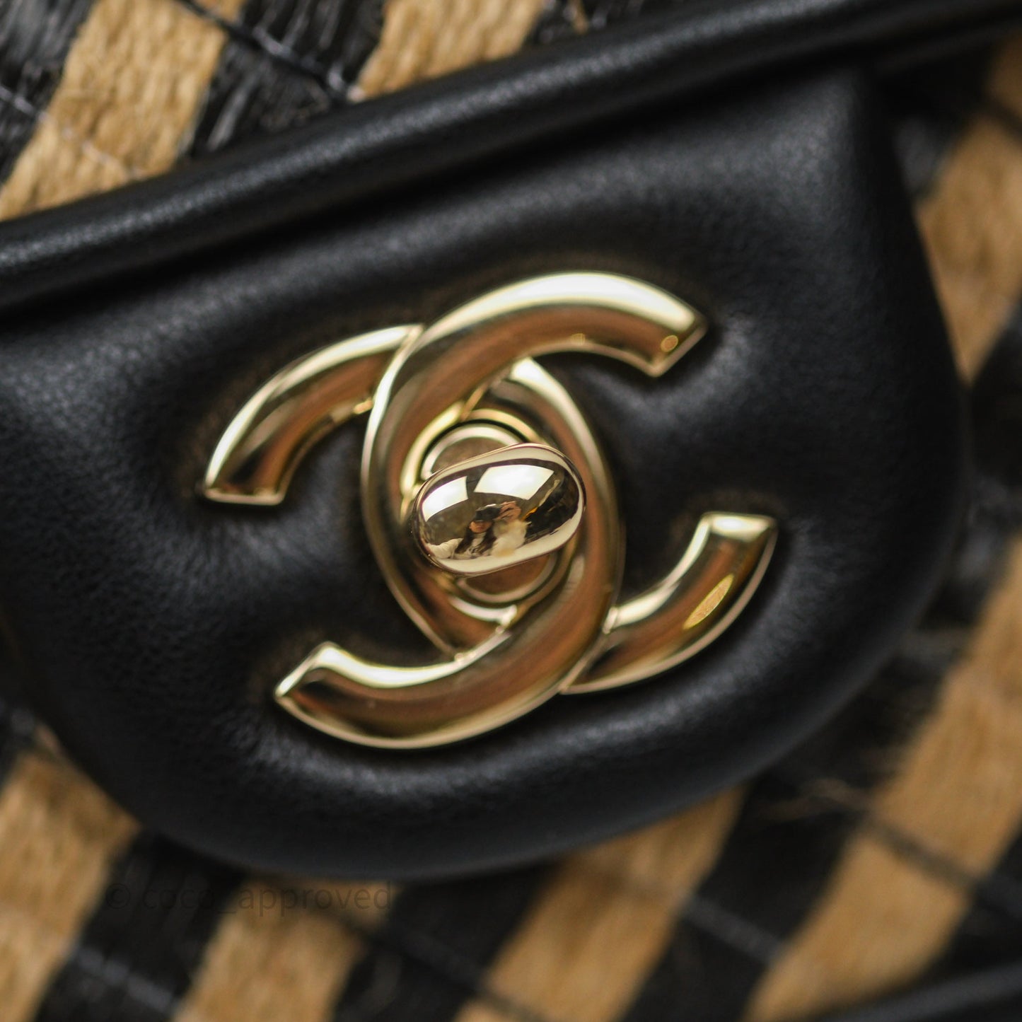 Chanel Quilted Mini Rectangular Flap Raffia Jute Thread Black & Beige Gold Hardware
