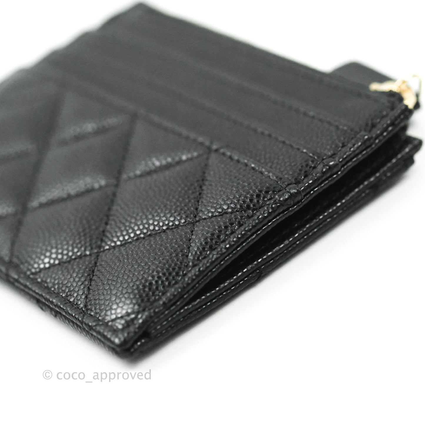 Chanel Quilted CC Zipped Card Holder Caviar Black Gold Hardware