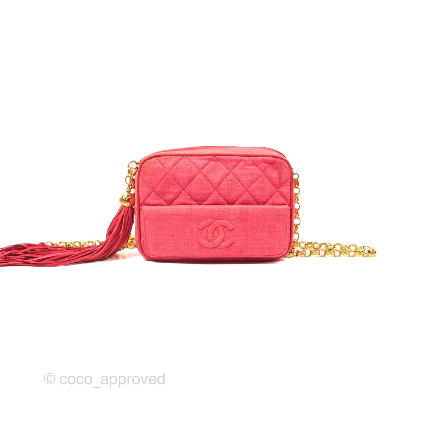 Chanel Vintage Small Tassel Camera Bag Dark Pink Canvas Gold Hardware