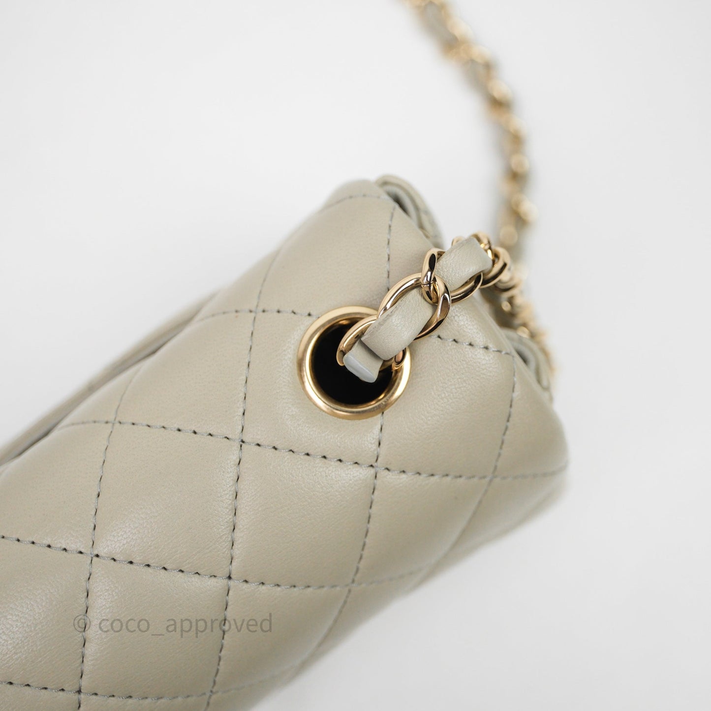 Chanel Mini Rectangular Flap Quilted Light Grey Lambskin Gold Hardware 22C