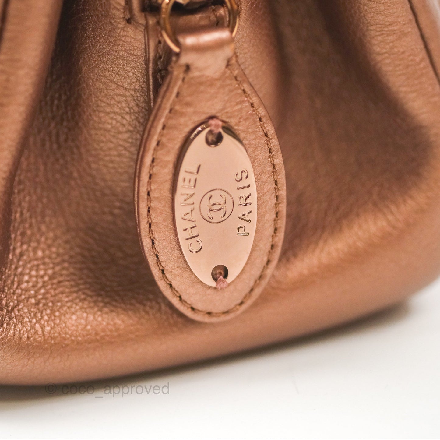 Chanel Quilted Small CC Eyelet Tote Copper Iridescent Goatskin Rose Gold
