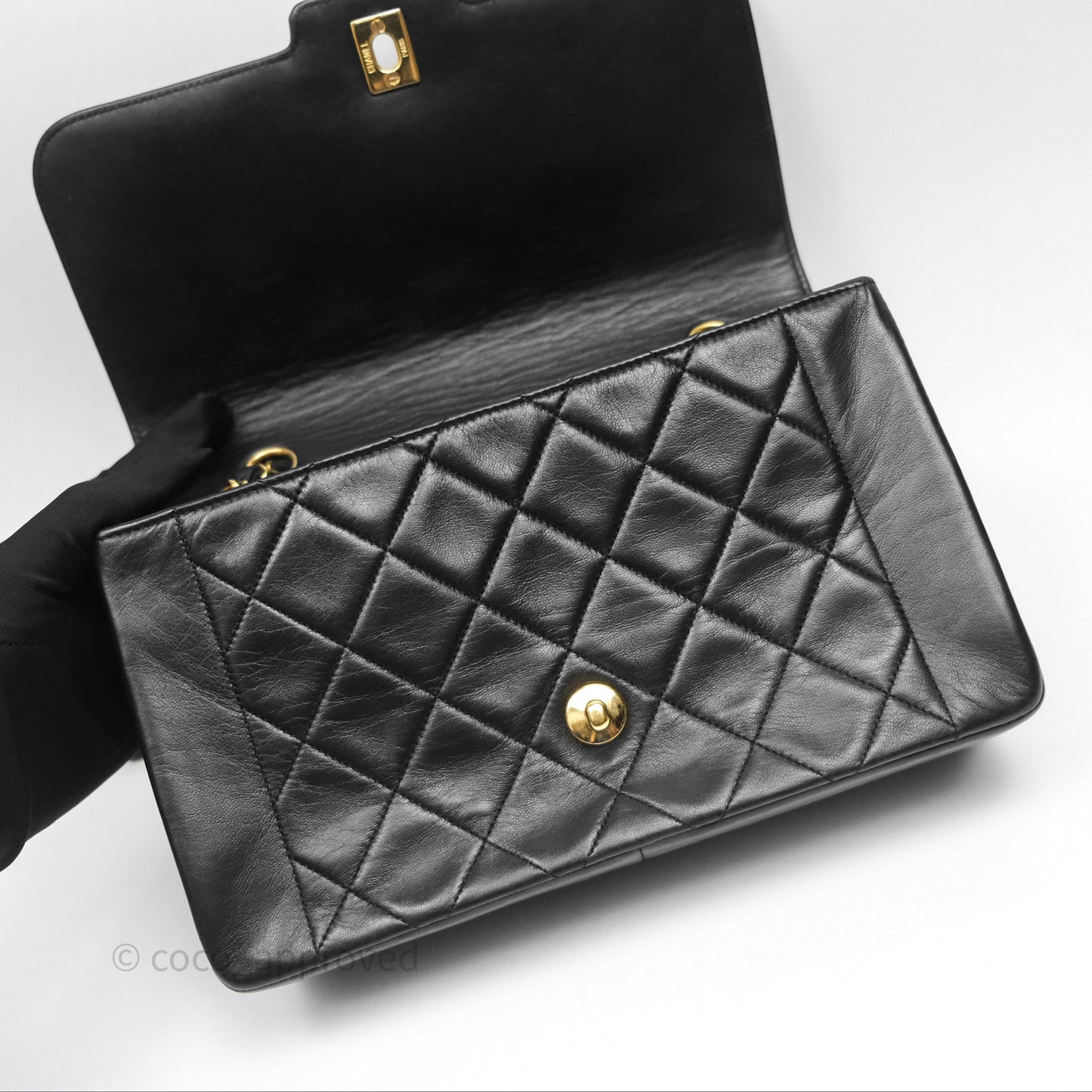 Chanel Vintage Medium Quilted Diana Flap Bag Black Lambskin 24K Gold Hardware