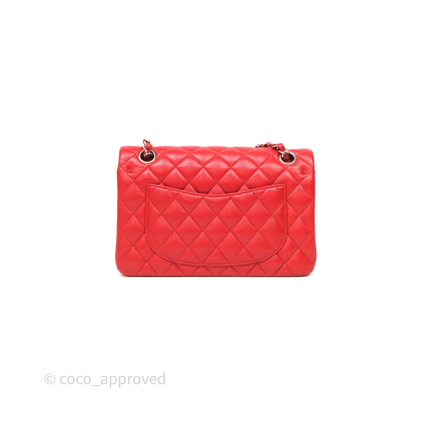 Chanel Small Classic Flap Quilted Red Caviar Silver Hardware