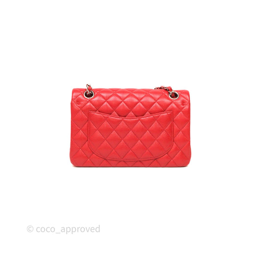 Chanel Small Classic Flap Quilted Red Caviar Silver Hardware