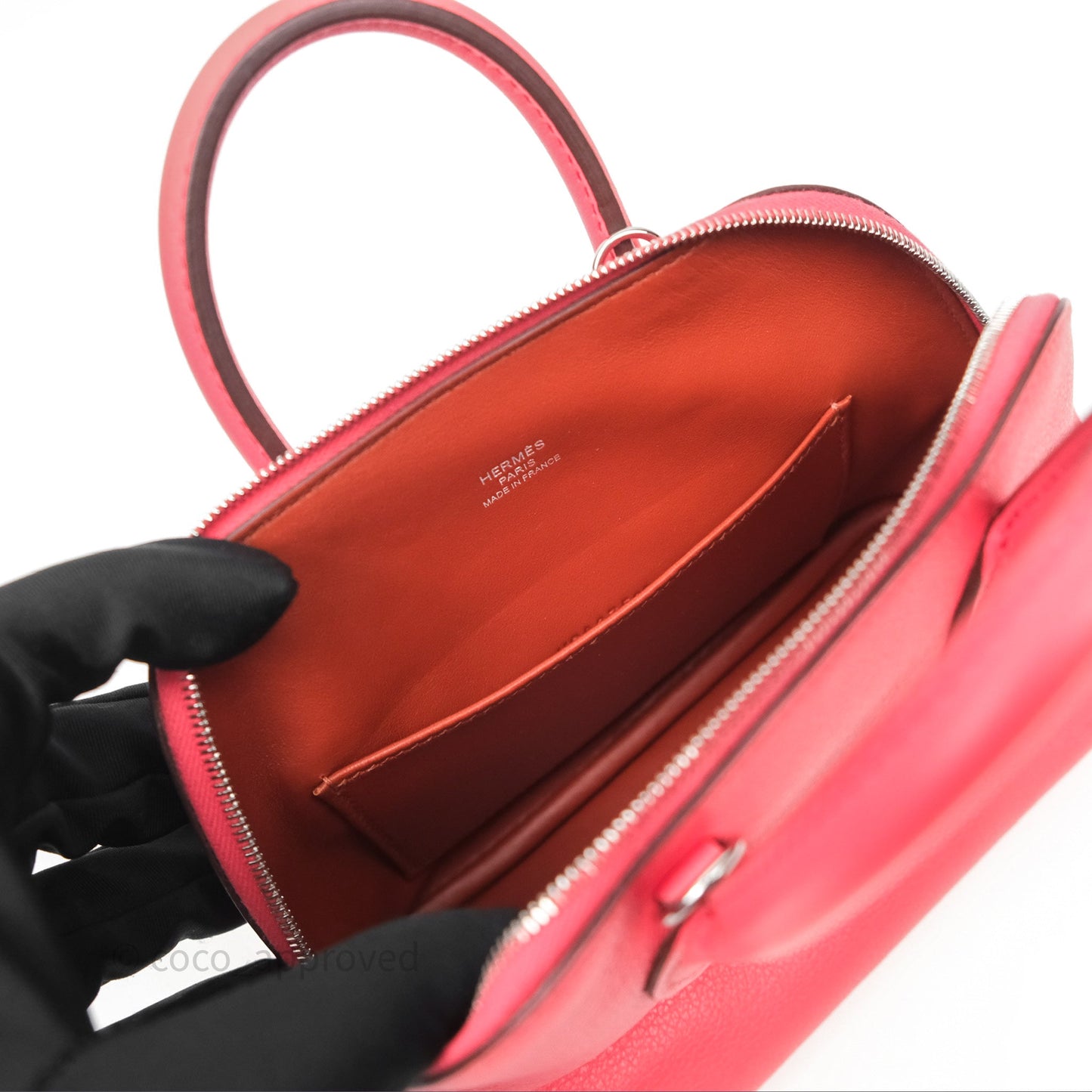 Hermès Bolide Mini 1923 Rose Texas 0E/ Cuivre 6C Evercolor Palladium Hardware