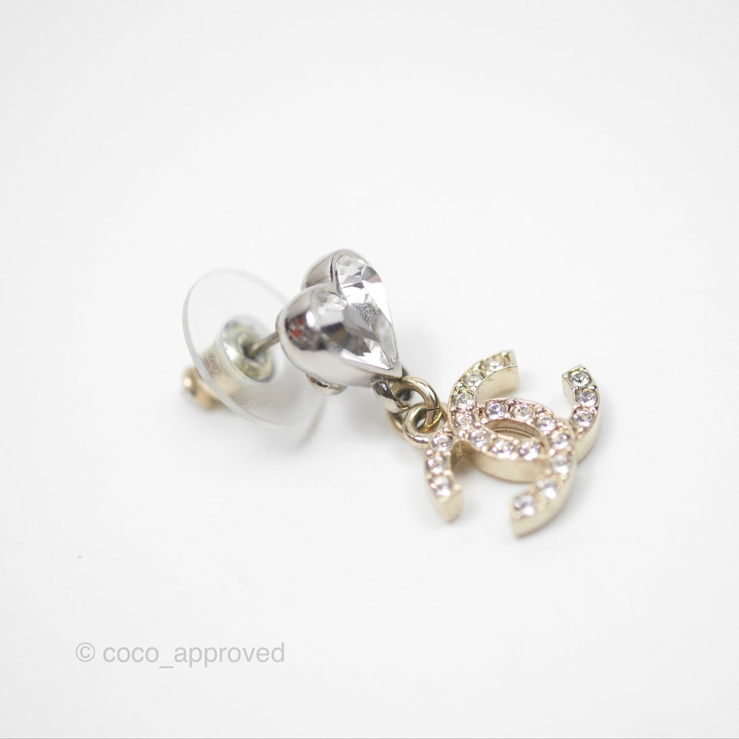Chanel Crystal Heart CC Drop Earrings Mixed Hardware 23S