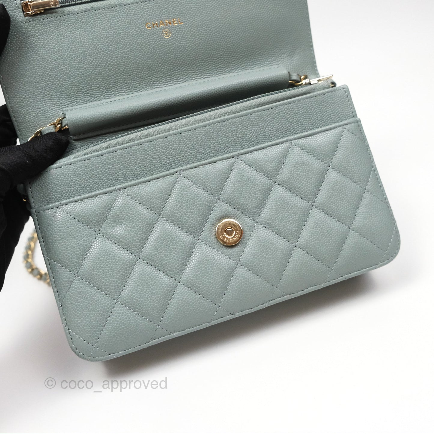 Chanel Quilted Classic Wallet on Chain WOC Green Caviar Silver Hardware