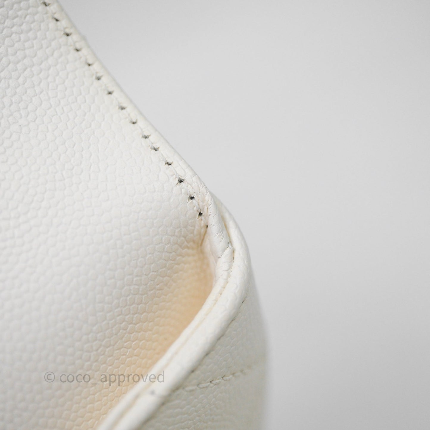 Chanel Bracelet On Chain Small Flap Bag White Caviar Aged Gold Hardware