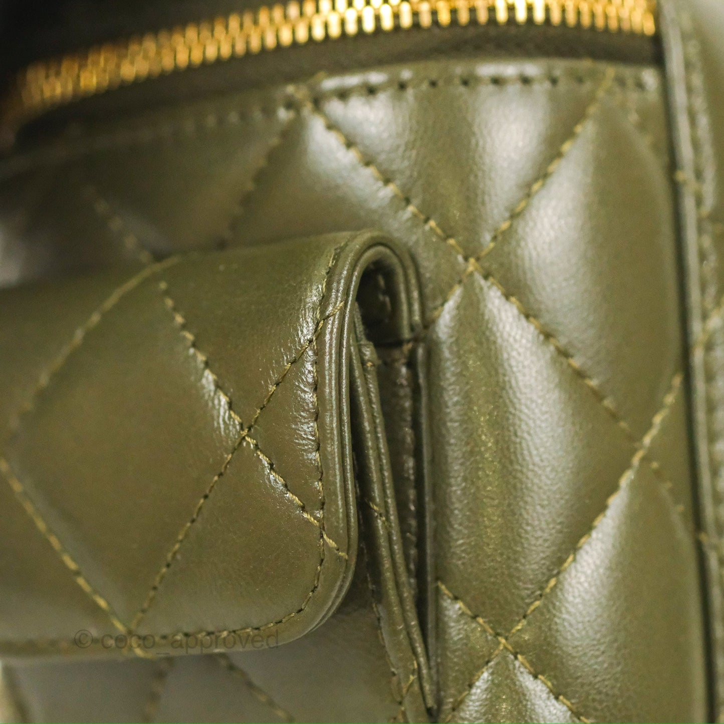 Chanel Cargo Pocket Top Handle Vanity with Chain Khaki Green Lambskin 22K