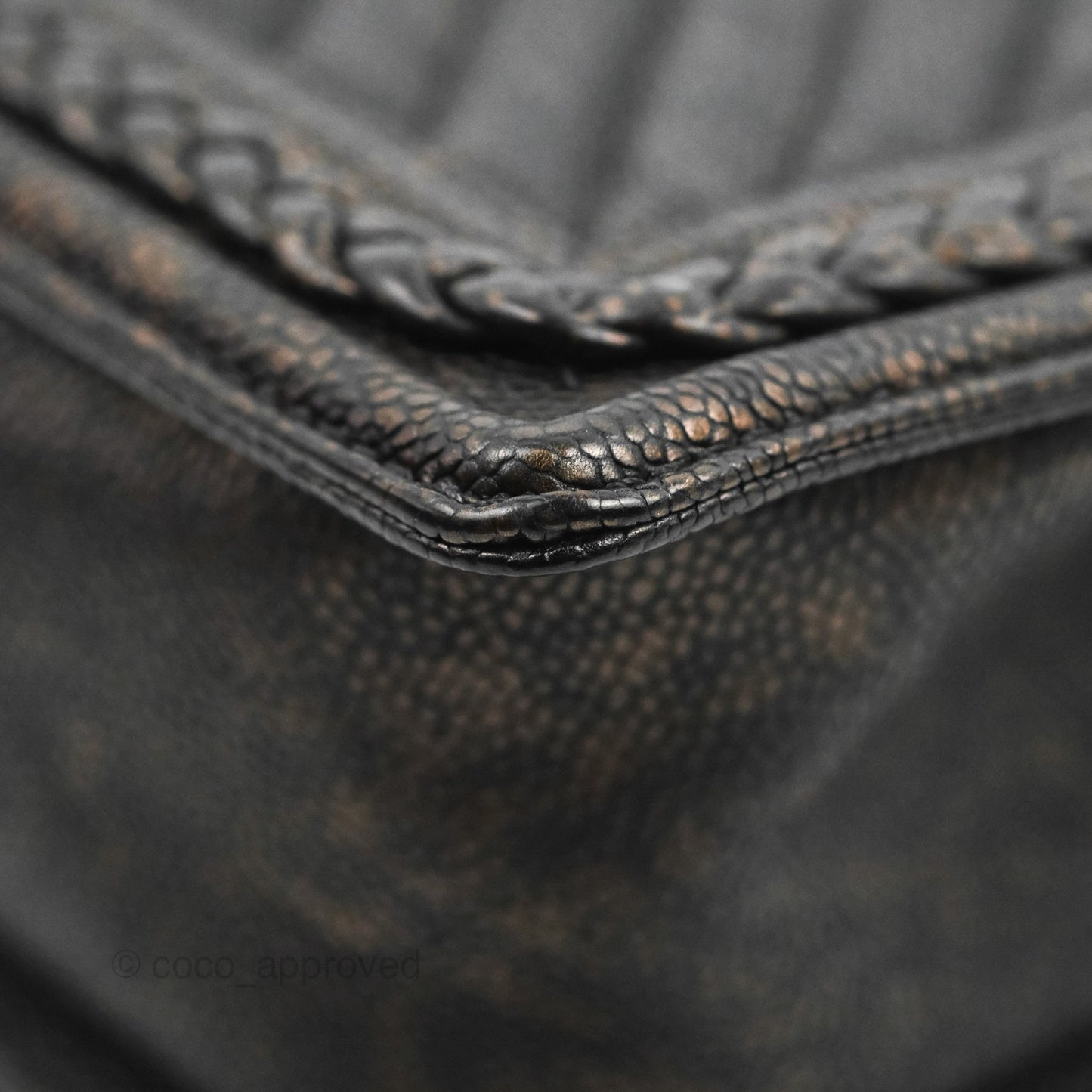 Chanel Medium Braid Around Boy Flap Patinated Caviar Chevron Black Aged Gold Hardware