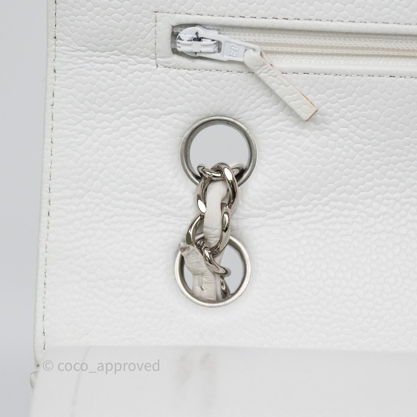Chanel M/L Medium Classic Flap Quilted White Caviar Silver Hardware
