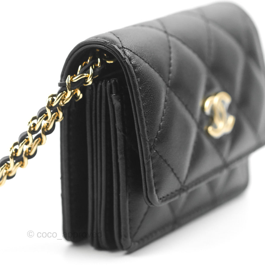 Chanel Flap Card Holder with Cuff Black Lambskin Gold Hardware