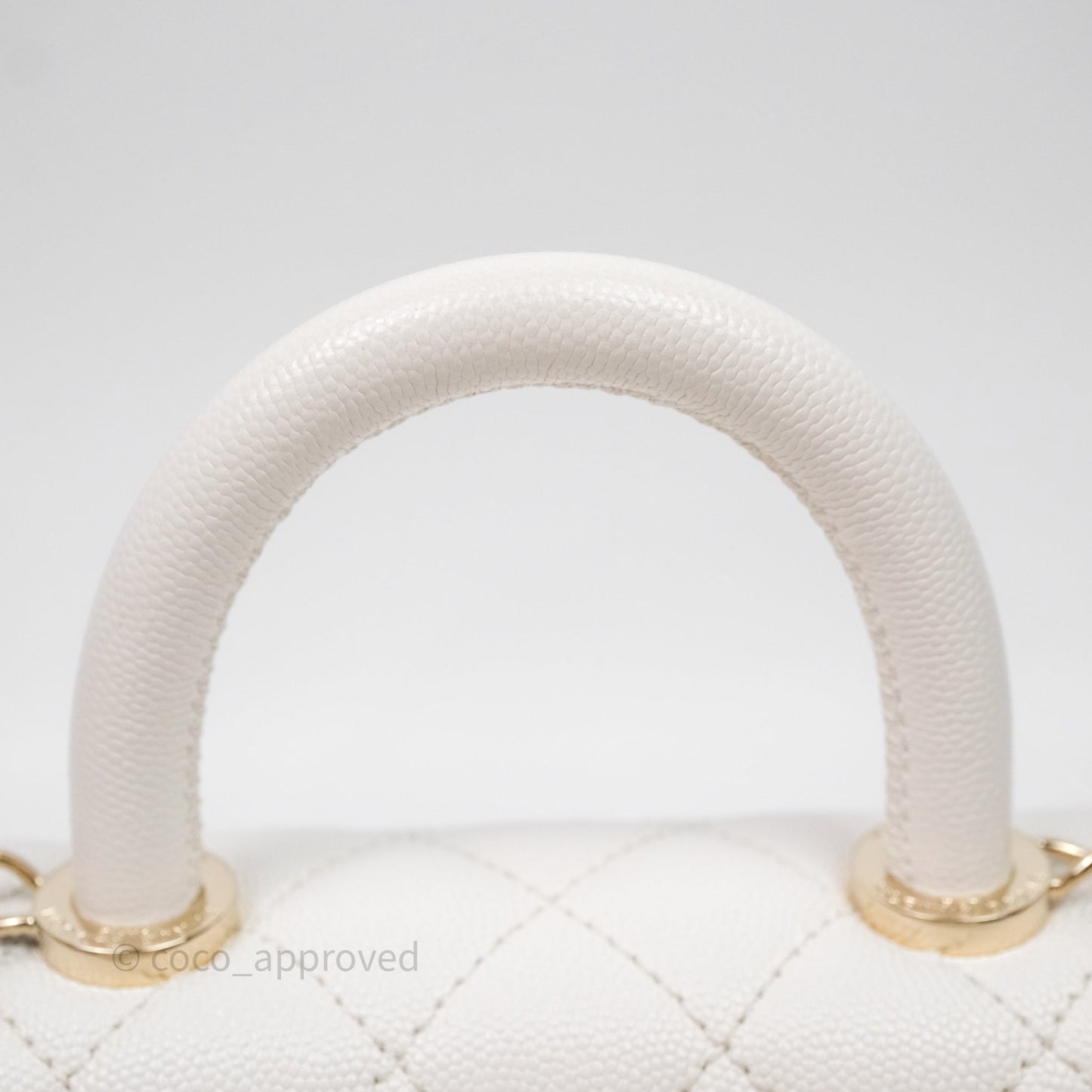 Chanel Mini Coco Handle Quilted White Caviar Gold Hardware