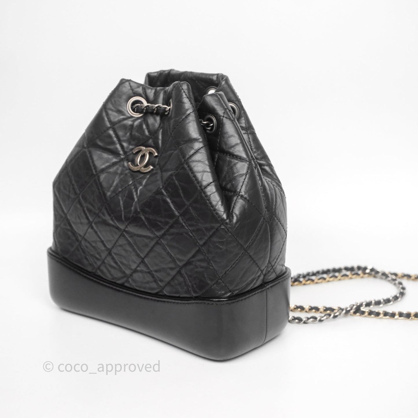 Chanel Small Gabrielle Backpack Quilted Black Aged Calfskin