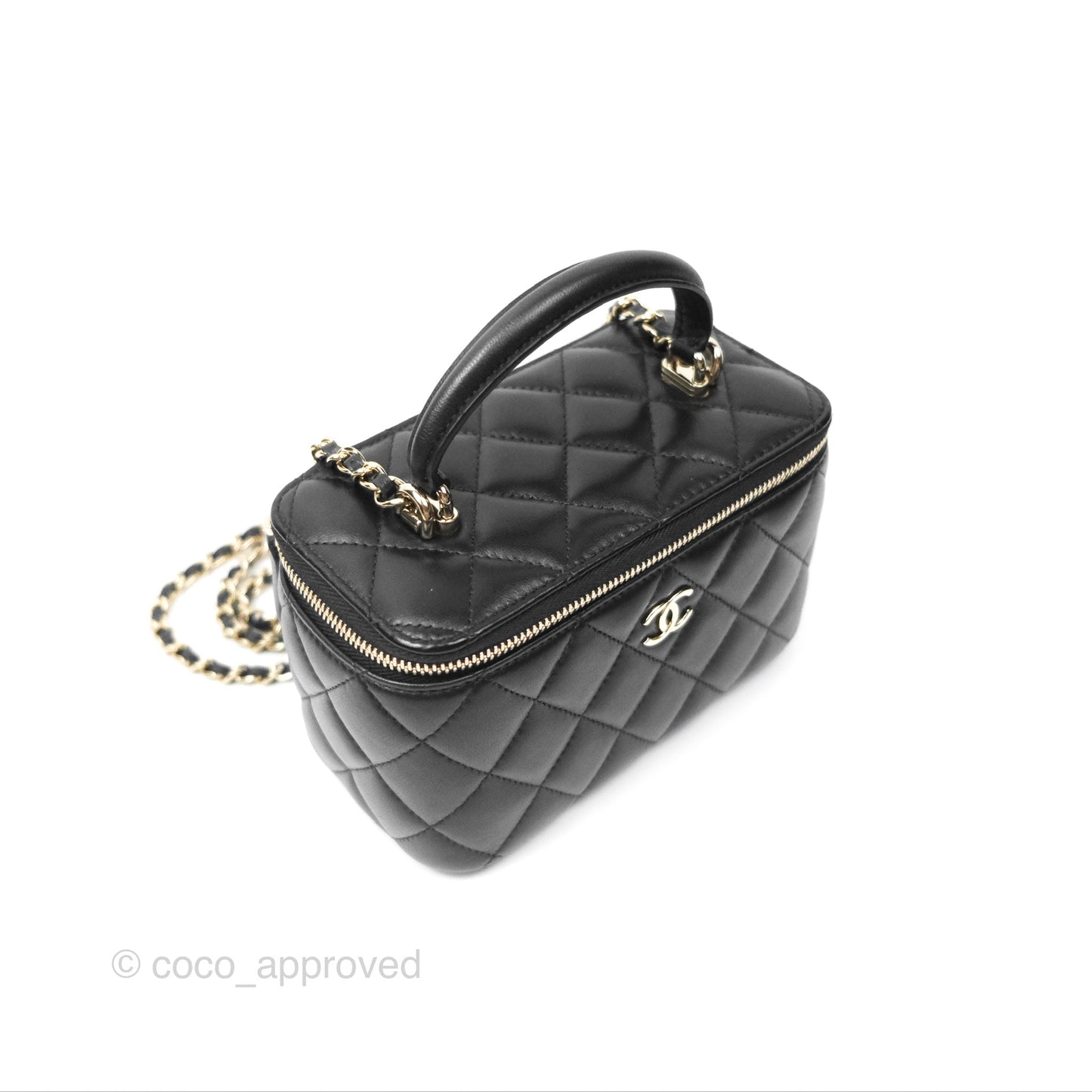 Chanel Vanity Rectangular Top Handle Black Lambskin Gold Hardware