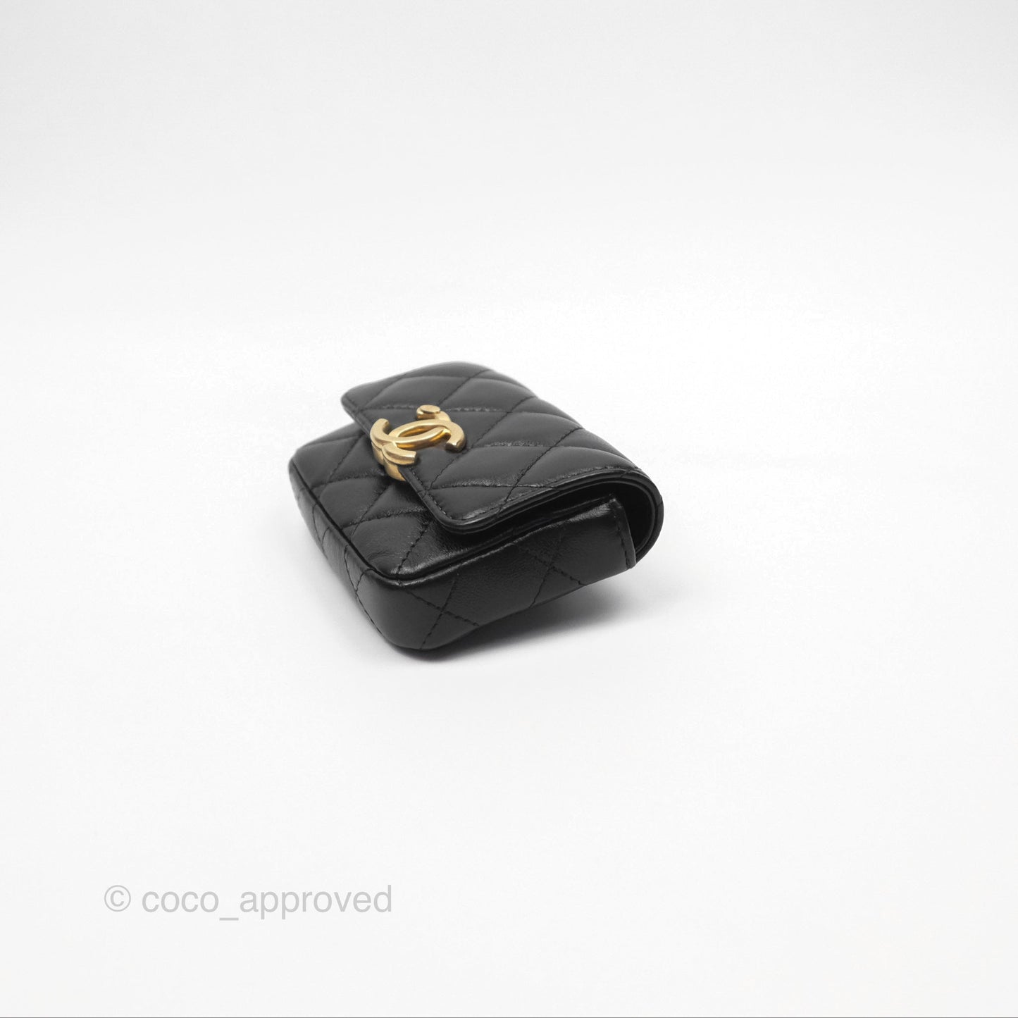 Chanel Mini Card Holder Belt Bag Black Lambskin Aged Gold Hardware