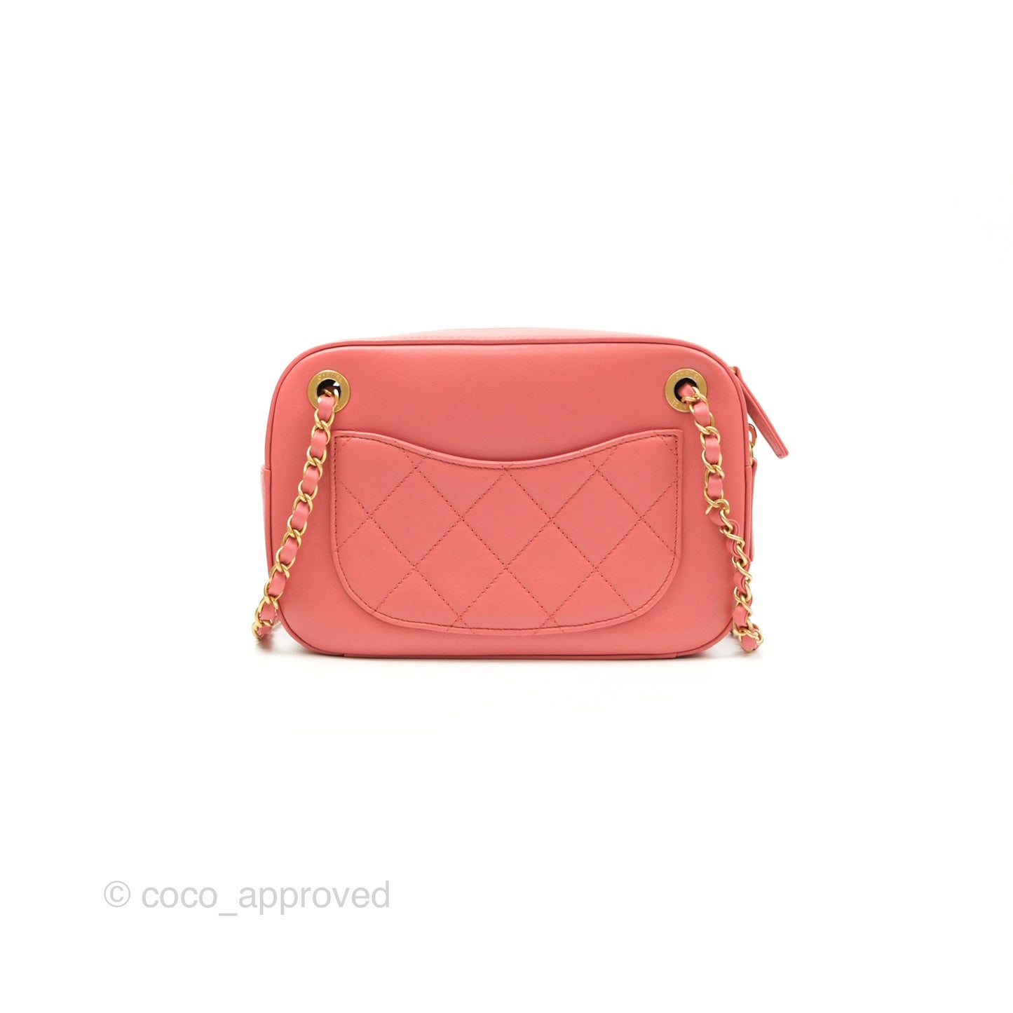 Chanel Chain Infinity Camera Case Pink Goatskin Aged Gold Hardware