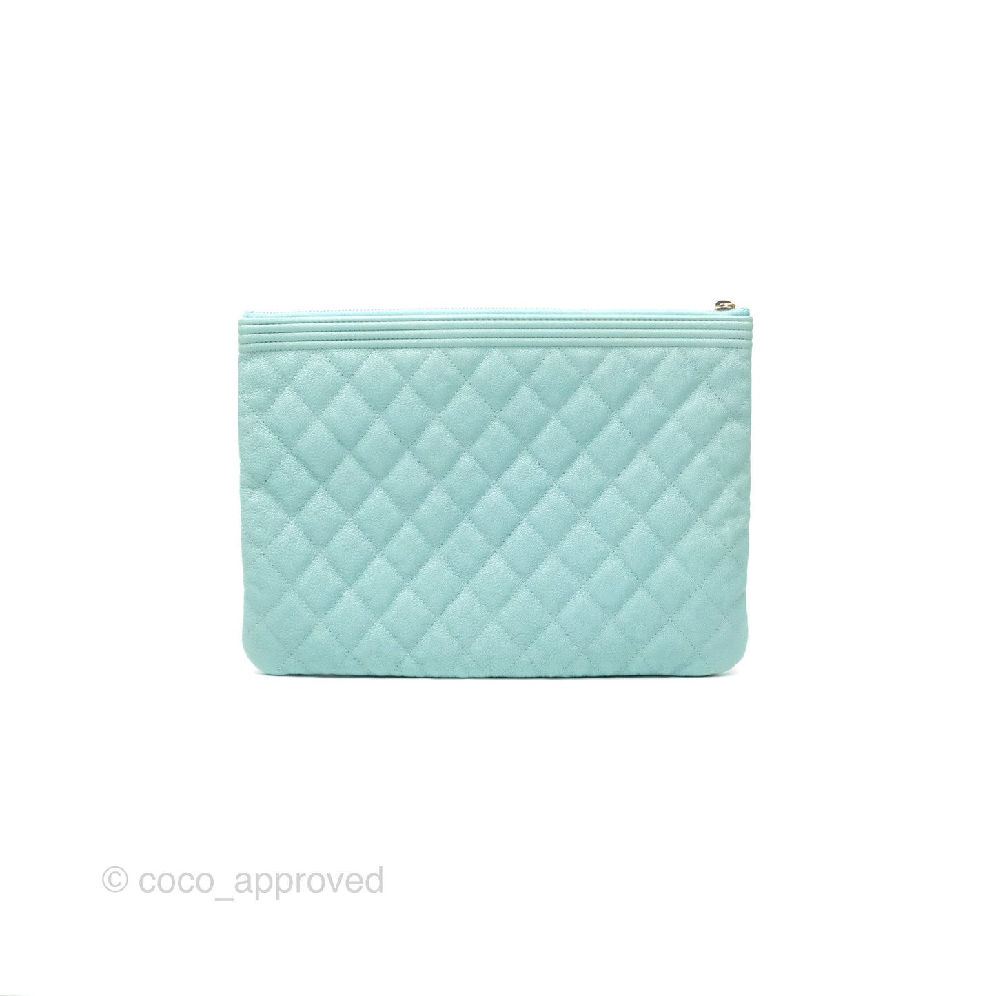 Chanel Medium O Case Boy Tiffany Blue Caviar Gold Hardware