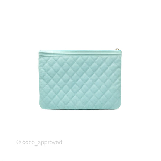 Chanel Medium O Case Boy Tiffany Blue Caviar Gold Hardware