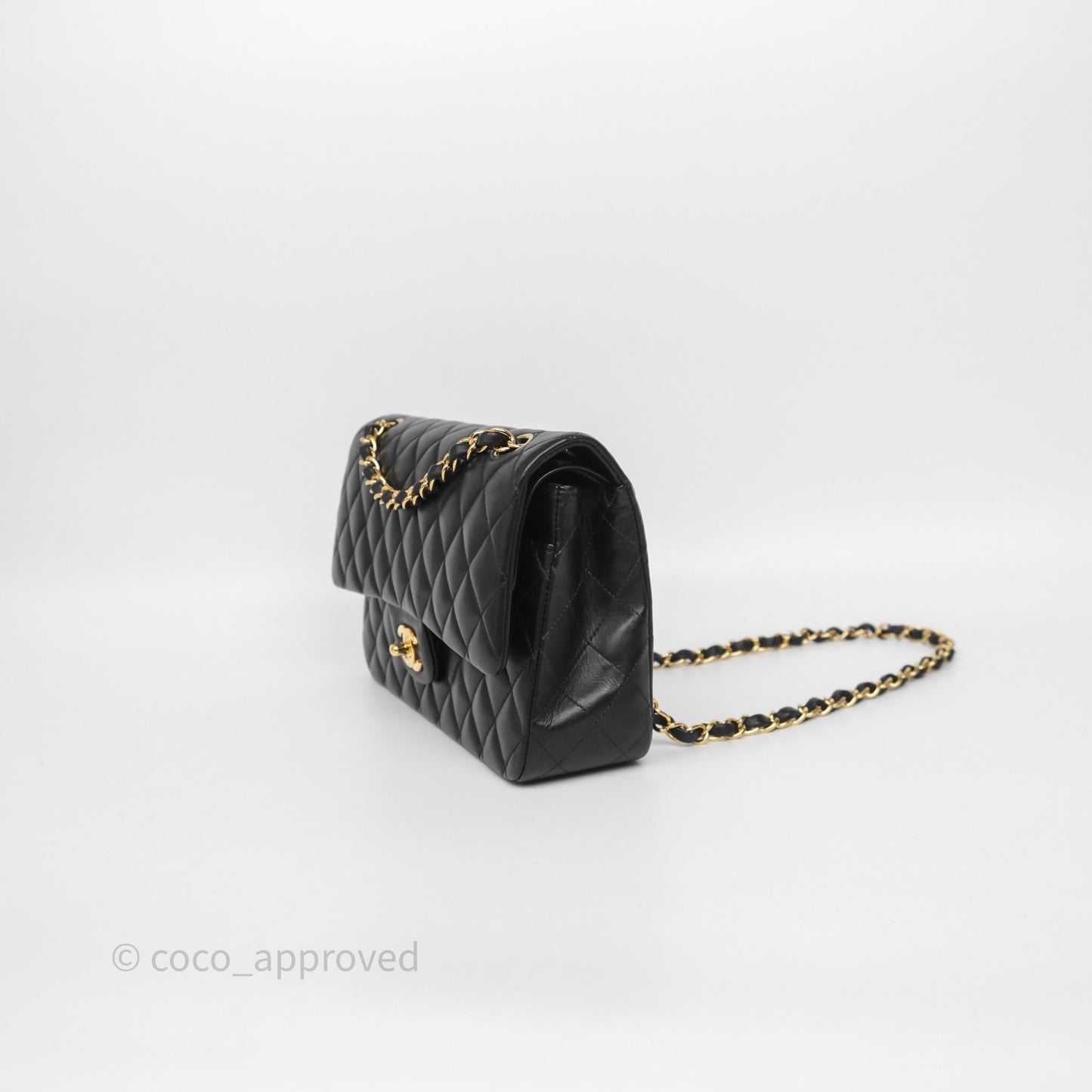 Chanel Quilted Classic M/L Medium Flap  Black Lambskin Gold Hardware