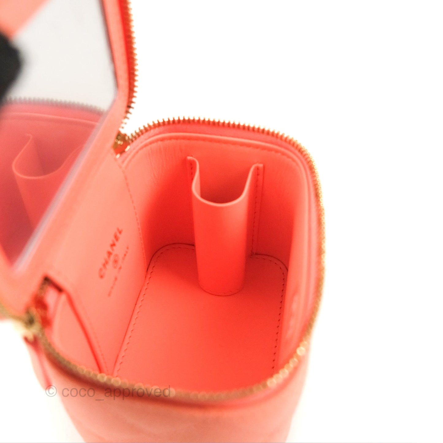Chanel Mini Vanity With Chain Coral Pink Caviar Gold Hardware