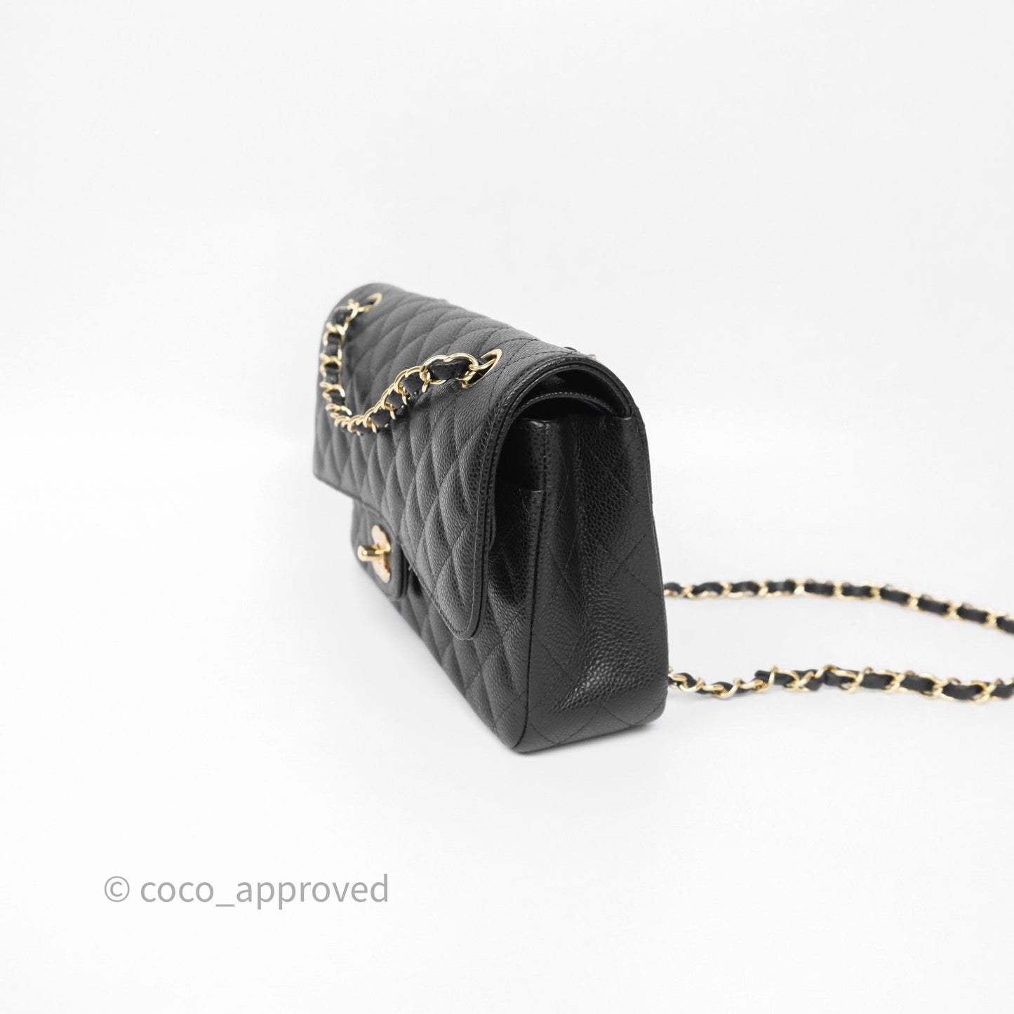 Chanel M/L Medium Classic Flap Quilted Black Caviar Gold Hardware