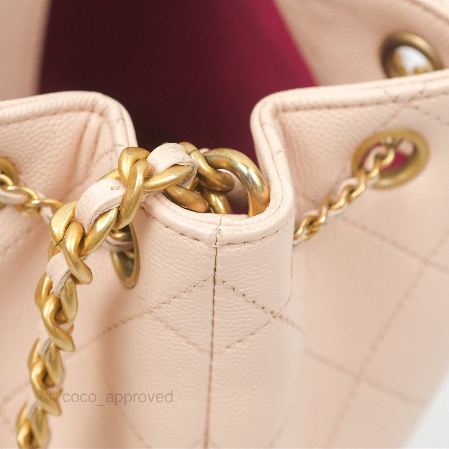 Chanel Quilted Top Handle Drawstring Bucket Bag Pink Caviar Aged Gold Hardware