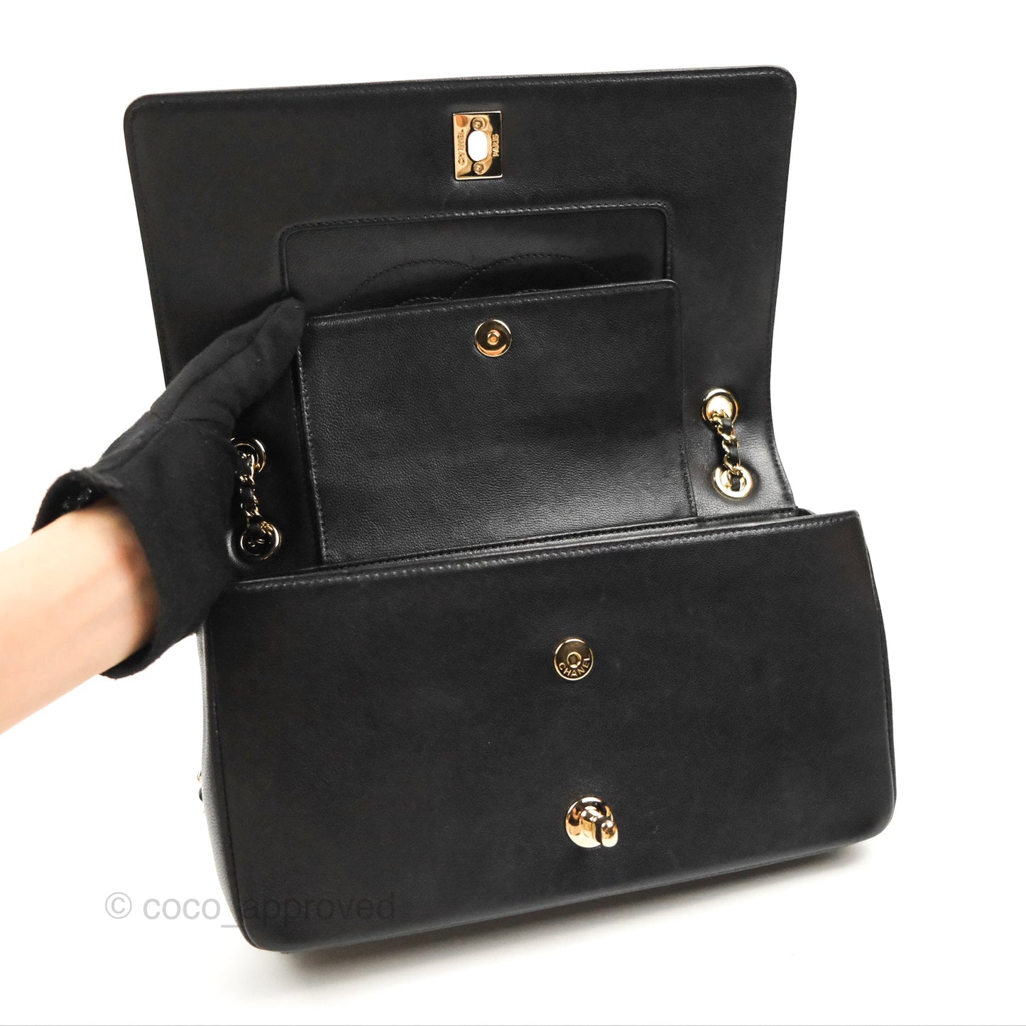 Chanel Chevron Mademoiselle Flap Bag Black Sheepskin Gold Hardware