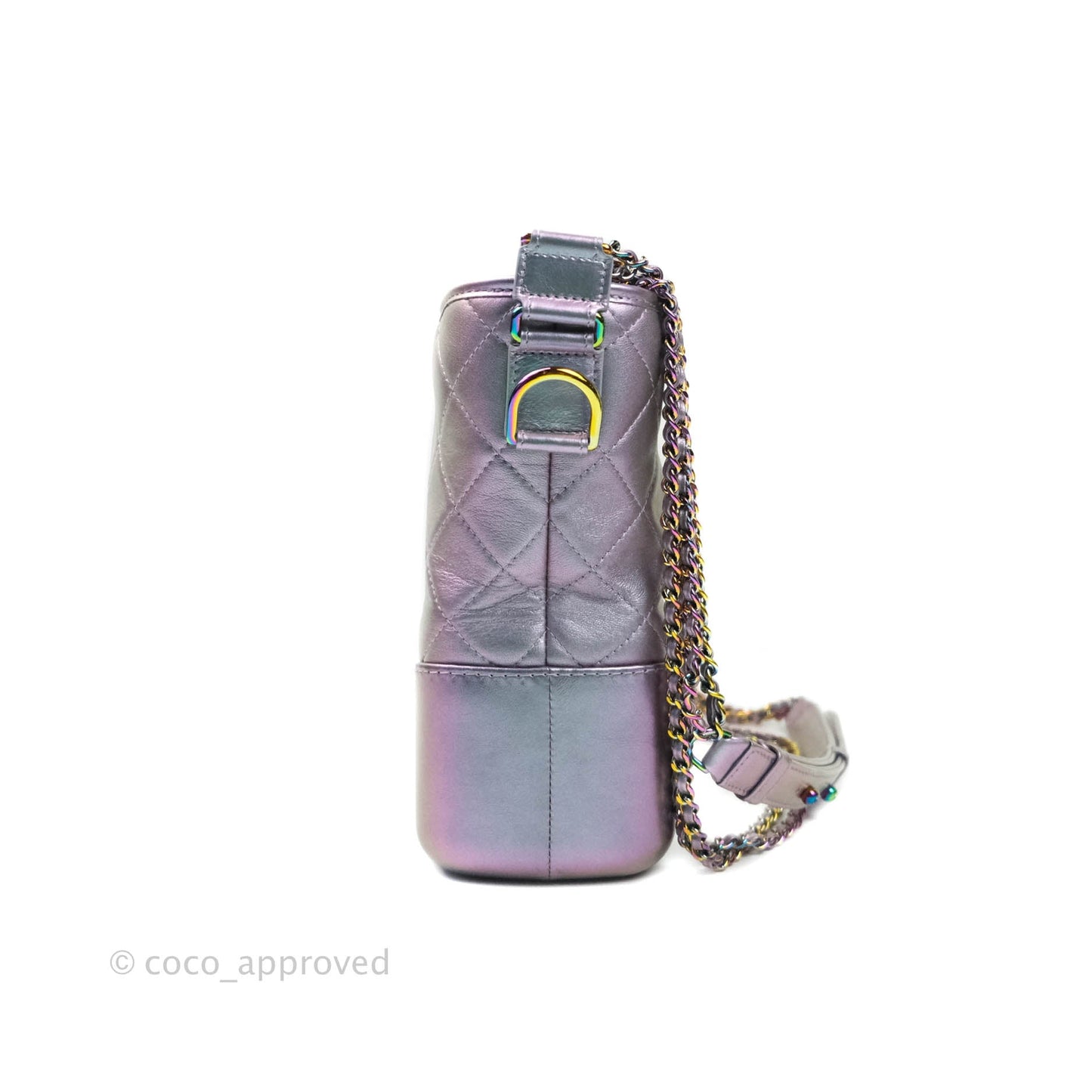 Chanel Medium Gabrielle Metallic Purple Black Aged Calfskin Rainbow Hardware