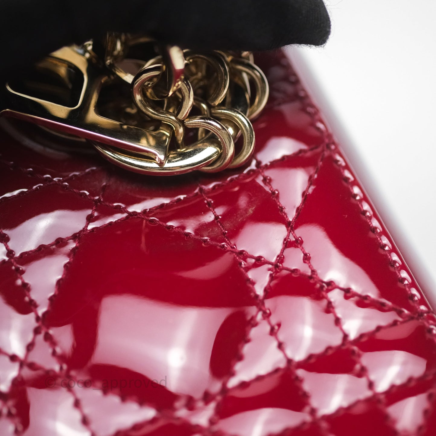 Christian Dior Mini Lady Dior Red Patent Cannage Gold Hardware