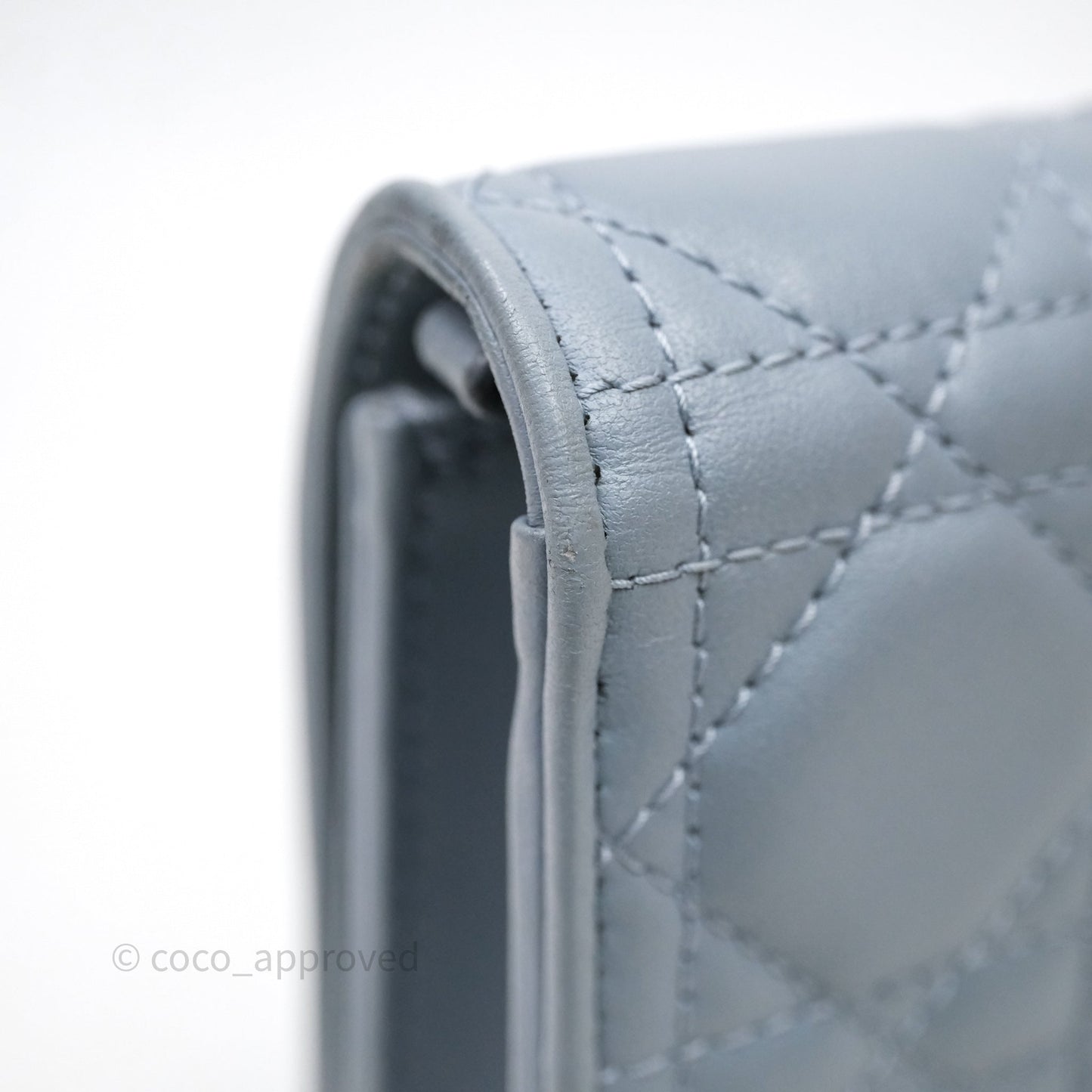 Christian Dior Lady Dior Pouch with Chain Blue Grey Cannage Lambskin Gold Hardware