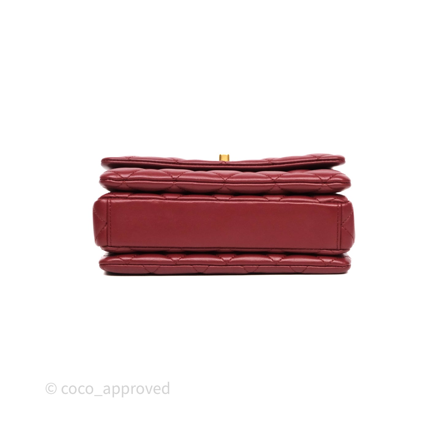 Chanel Quilted Accordion Flap Bag with Button on Chain Burgundy Lambskin Aged Gold Hardware 22A