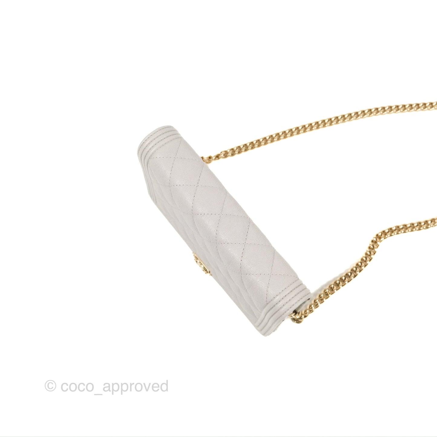 Chanel Quilted Boy Wallet on Chain WOC Light Grey Caviar Gold Hardware