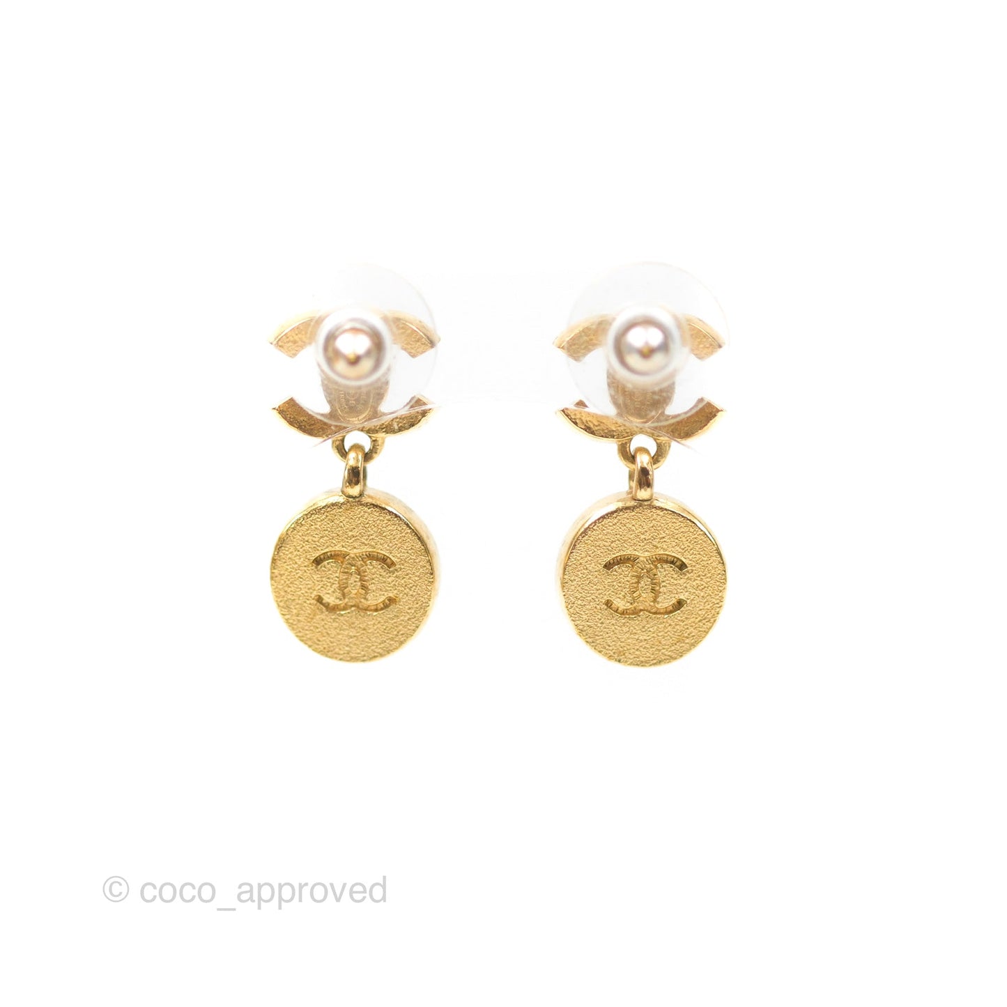 Chanel Crystal CC Camellia No.5 Drop Earrings Gold Tone 20B
