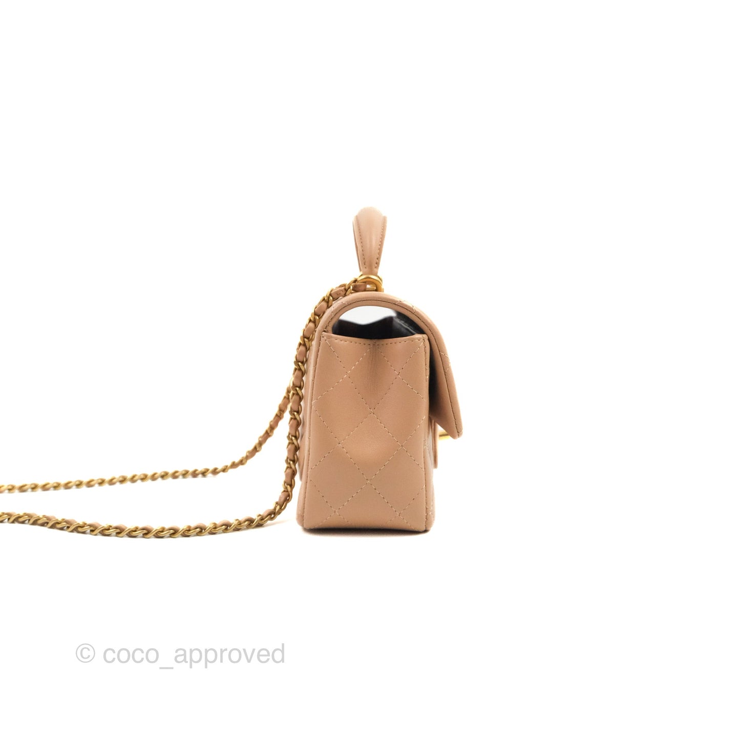 Chanel Top Handle Mini Rectangular Flap Bag Beige Lambskin Gold Hardware