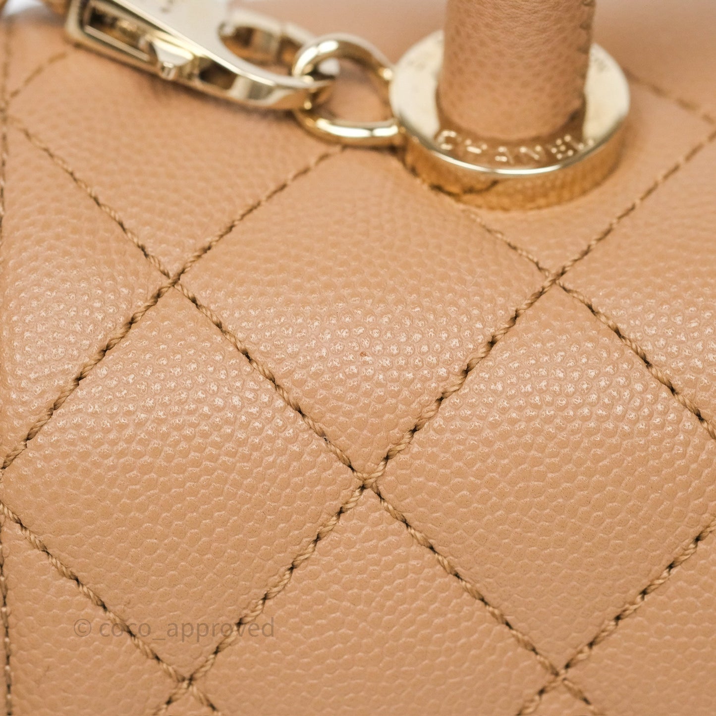 Chanel Small Coco Handle Quilted Beige Caviar Gold Hardware