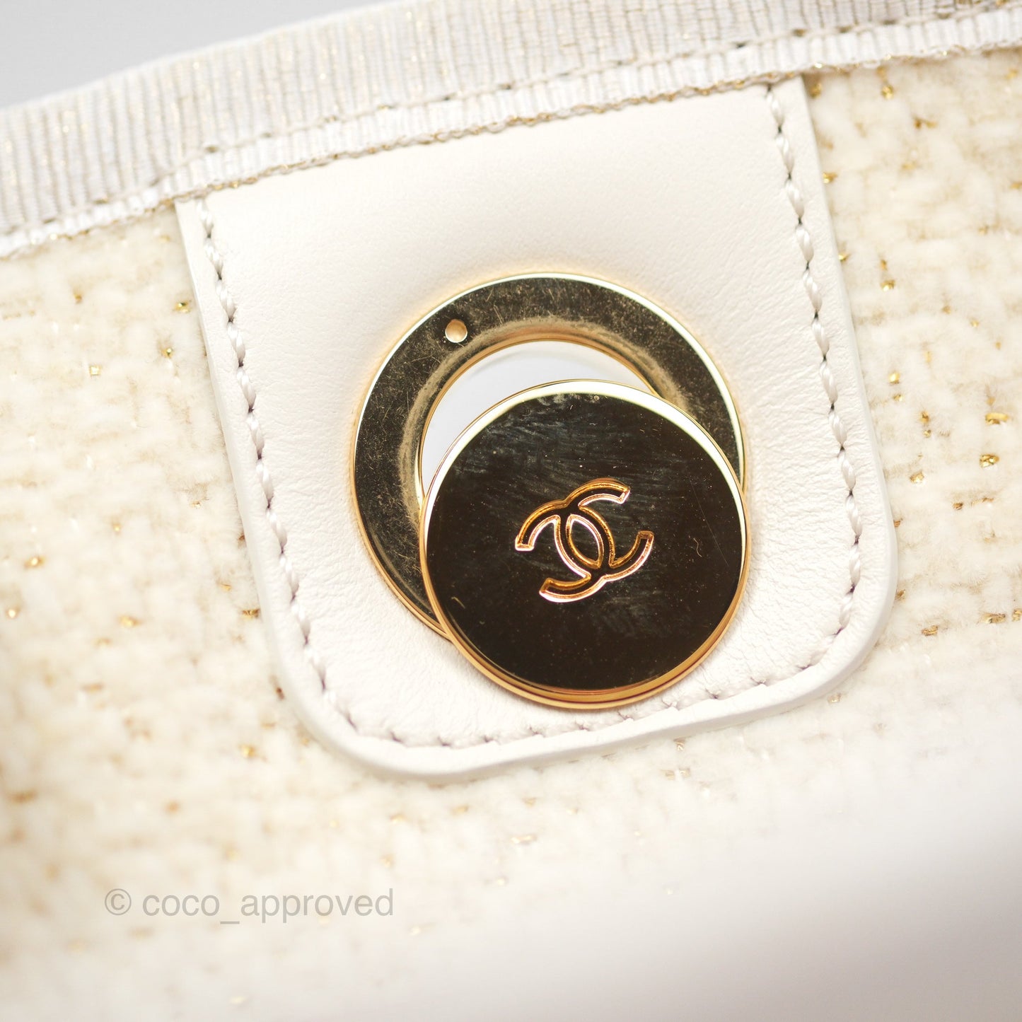 Chanel Medium Deauville Tote Ivory Lurex Boucle 19A