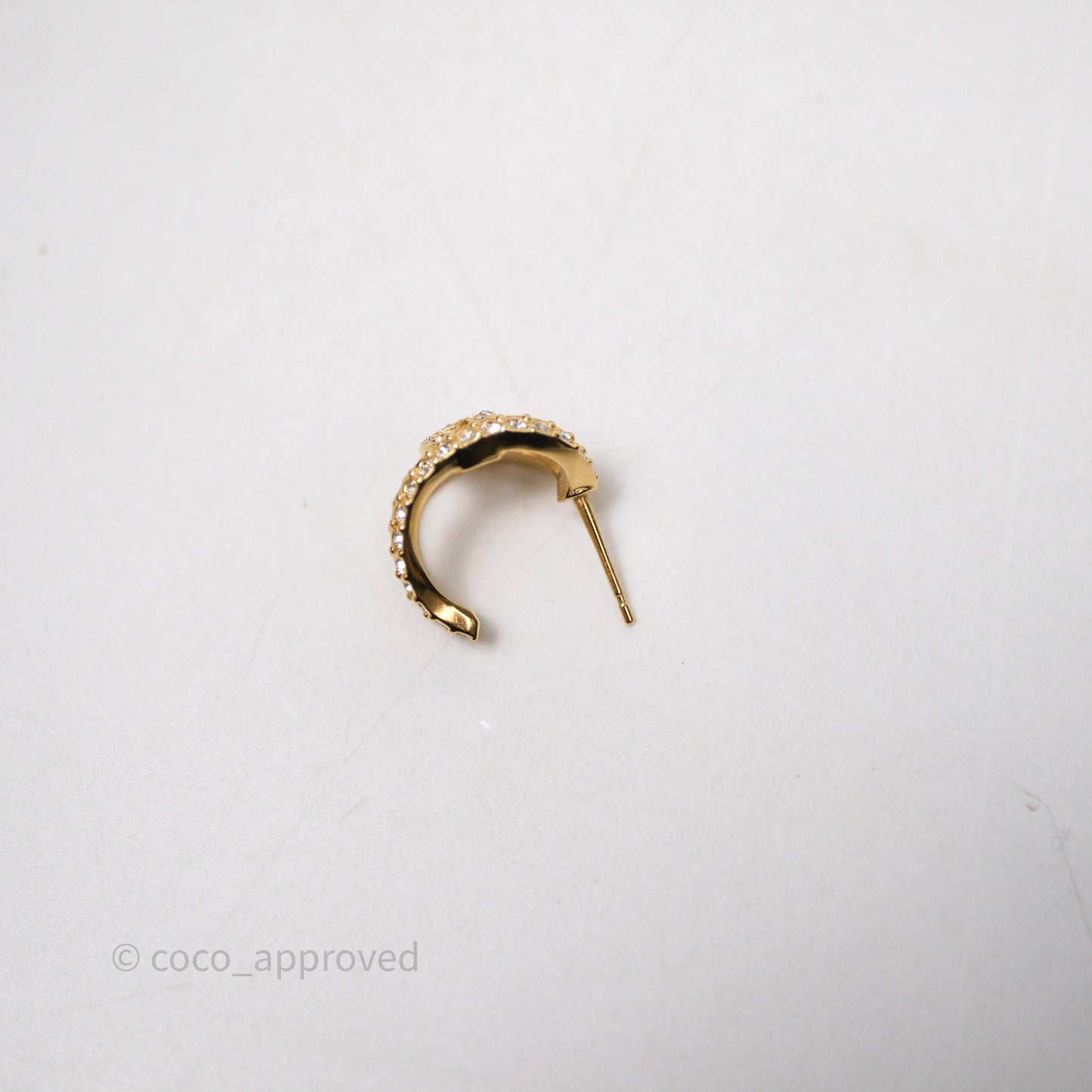 Chanel Hoop CC Crystal Earrings Gold Tone 22A